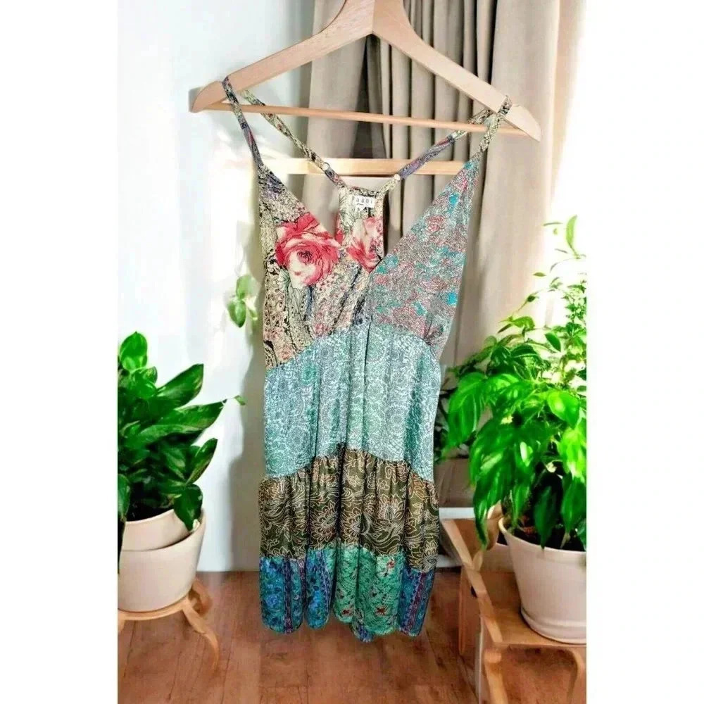 Paani Midi Boho Patchwork Halter Swing Dress Size… - image 3